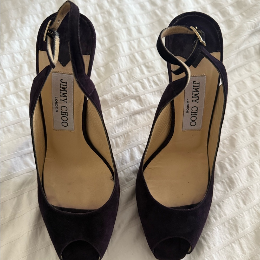 Jimmy Choo Dark Purple Peep Toe Heels Classic Design